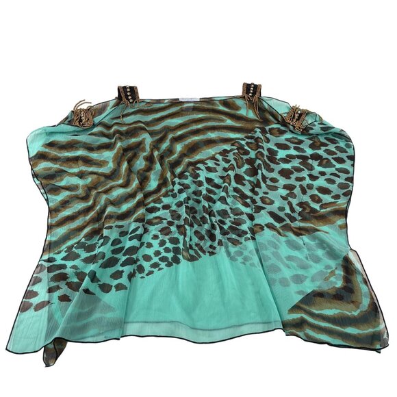 K. Jordan Animal Print XL Blouse Flowy Kaftan Pullover semi sheer - Picture 1 of 5